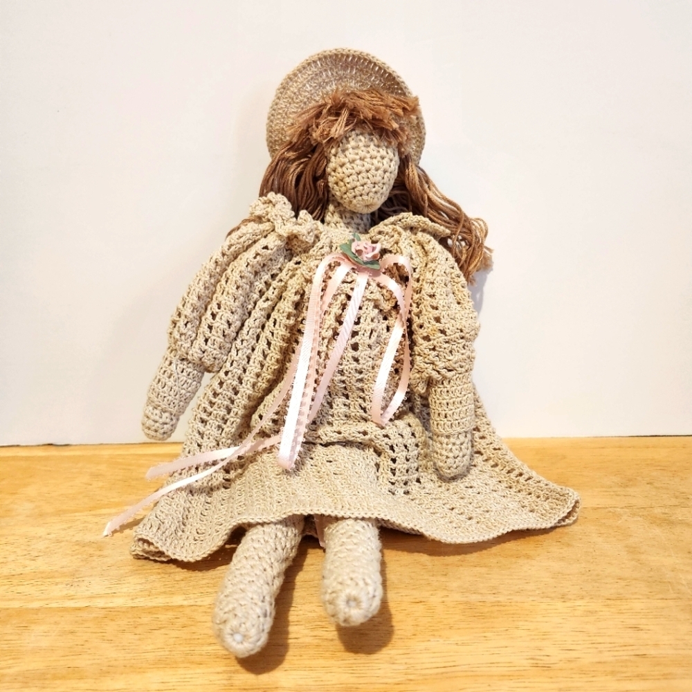 Vintage Handcrafted Crochet Doll with Hat